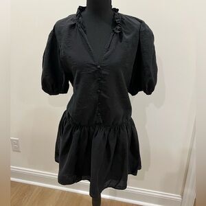 Zara Black Ruffled Puff Sleeve Mini Babydoll Dress Size Small